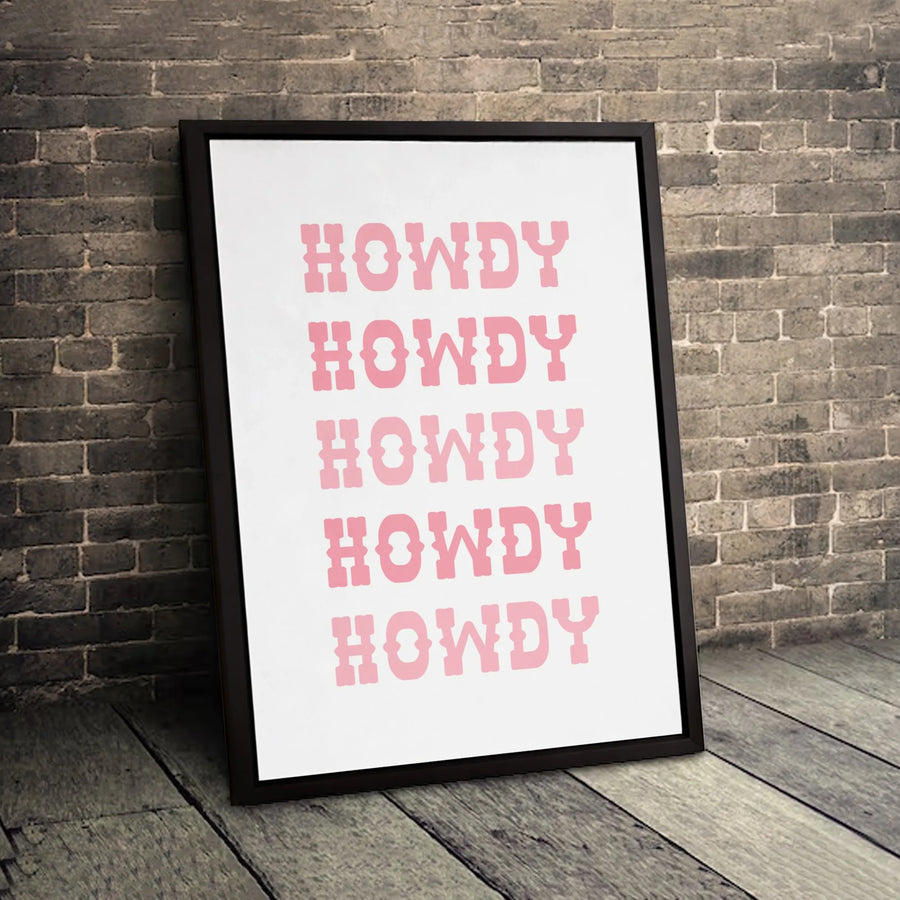 Howdy Wall Art Canvas | Pink Western Typography Decor | Premium Gallery Wrap Print | Aesthetic Cowboy Room Decor for Bedroom or Living Room