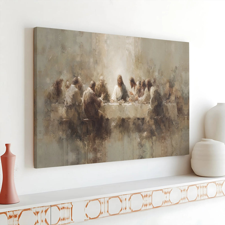 The Last Supper Canvas Wall Art | Modern Abstract Jesus Painting | Premium Gallery Canvas | Collector's Christian Home Decor Gift