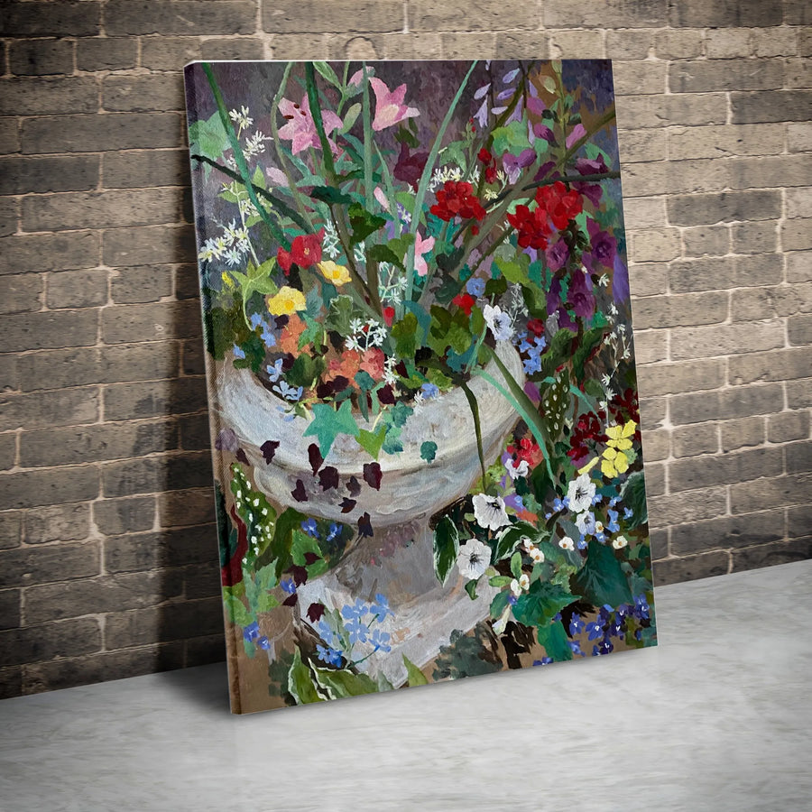 Geranium Garden Vertical Canvas | Colorful Botanical Painting Print | Premium Thick Gallery Wrap Wall Art | Living Room Home Decor Gift