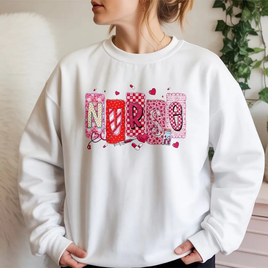 Nurse Valentine Sweatshirt | Pink Red Heart Pattern Design | Premium Soft Cotton Blend | Cute Medical Professional Gift for Her