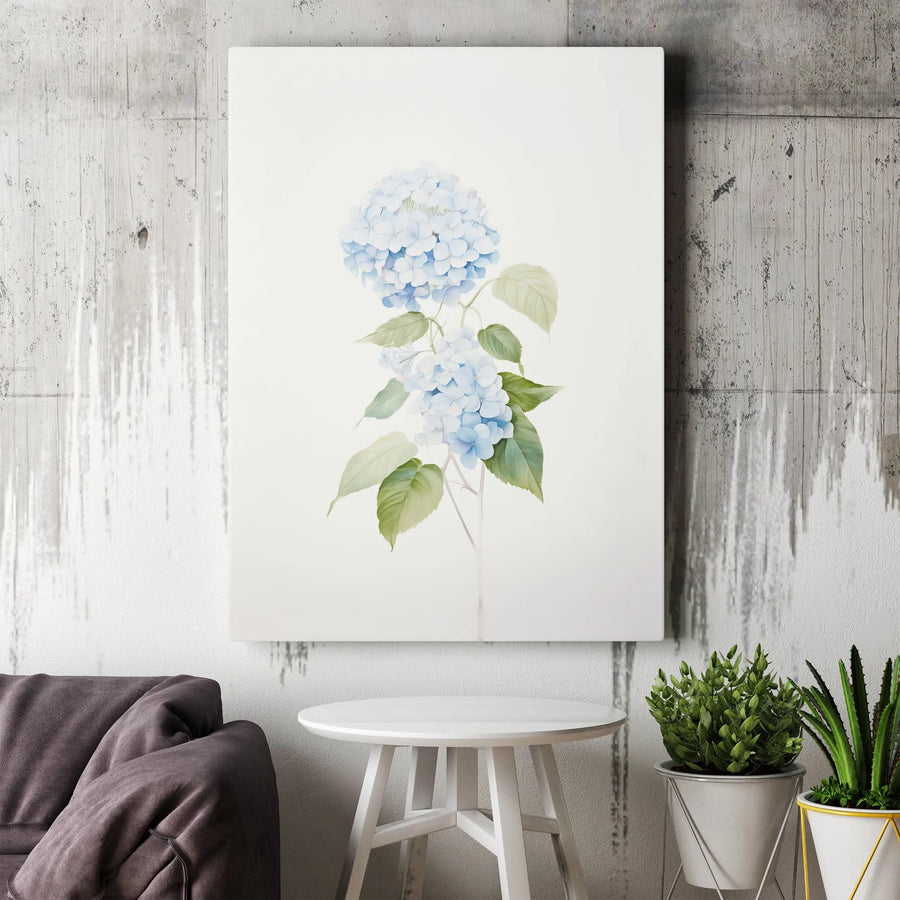 Blue Hydrangea Botanical Canvas Print | Watercolor Flower Wall Art | Gallery Quality Framed or Unframed | Elegant Floral Home Decor Gift