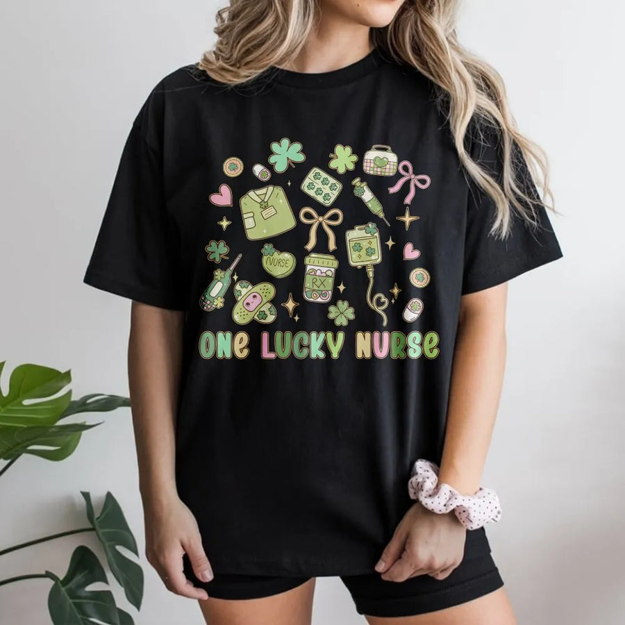 One Lucky Nurse T-Shirt | St. Patrick's Day Medical Design | Premium Soft Cotton | Cute Shamrock Gift for Nurses & Nursing Students