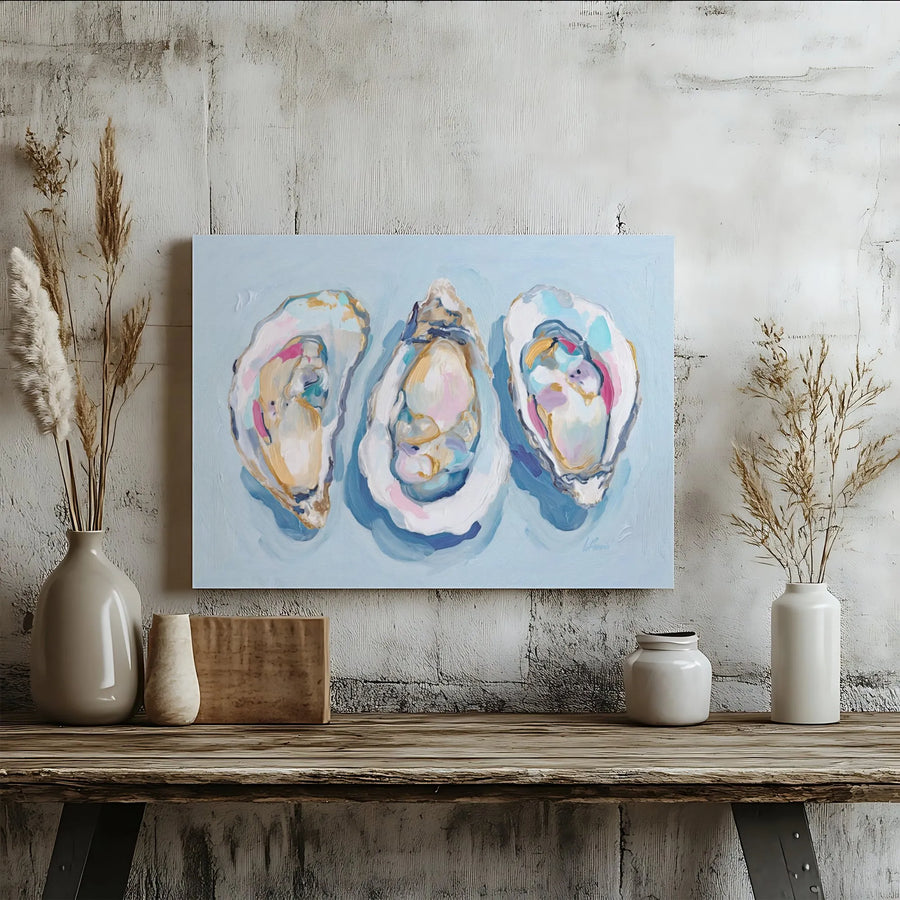 Coastal Oyster Wall Art | Abstract Seashell Canvas Print | Premium Gallery Wrapped Decor | Modern Beach House Gift for Bathroom or Kitchen