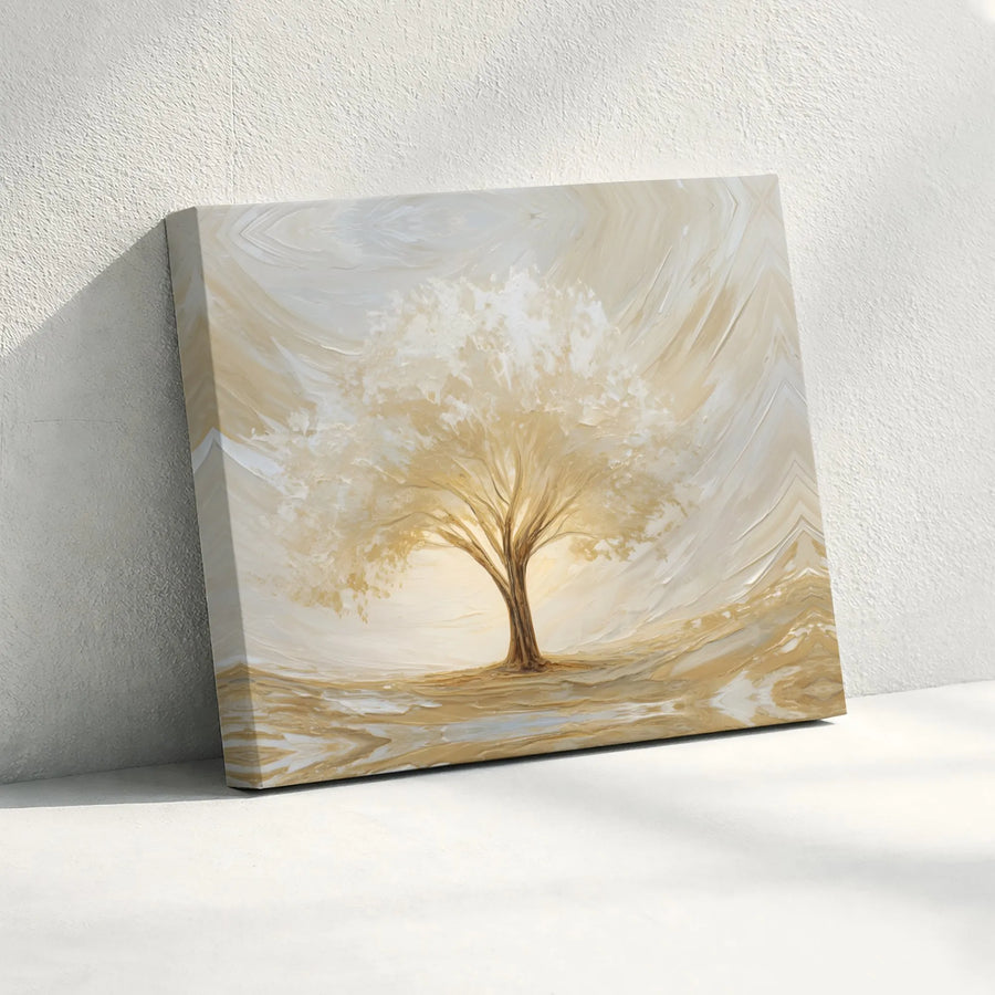 Abstract Tree of Life Canvas | Neutral Beige and White Wall Art | Gallery-Quality 1.25 Inch Thick Print | Modern Living Room Home Decor