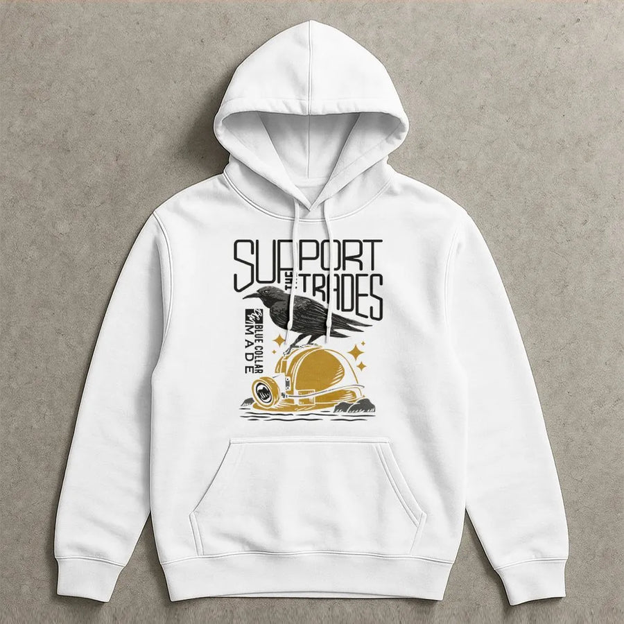 Support The Trades Hoodie | Blue Collar Made Graphic Design | Premium Cotton Blend Sweatshirt | Gift for Construction Workers & Skilled Laborers