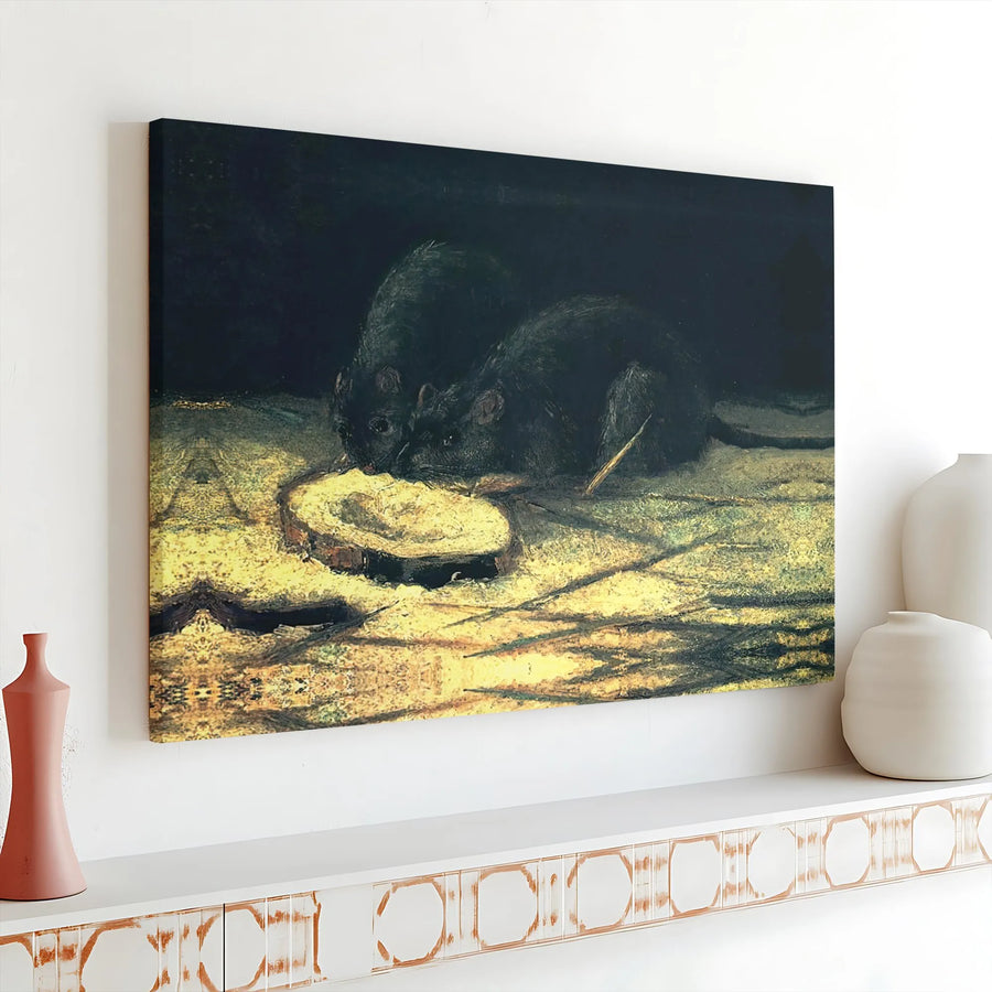 Jean-Bernard Two Rats Wall Art | Dark Academia Oil Painting Print | Gallery Wrapped Premium Canvas | Moody Home Decor Gift