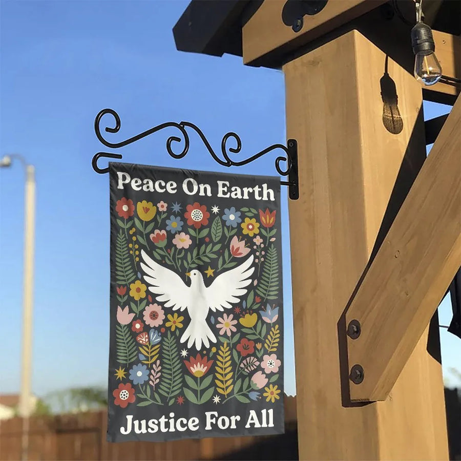 Peace On Earth Garden Flag | Folk Art Dove & Floral Design | Premium Weather Resistant Polyester | Outdoor Justice For All Yard Sign Gift