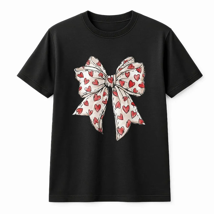 Heart Bow T-Shirt | Aesthetic Cute Ribbon Graphic Tee | Premium Cotton Soft Shirt | Trendy Coquette Style Gift For Her