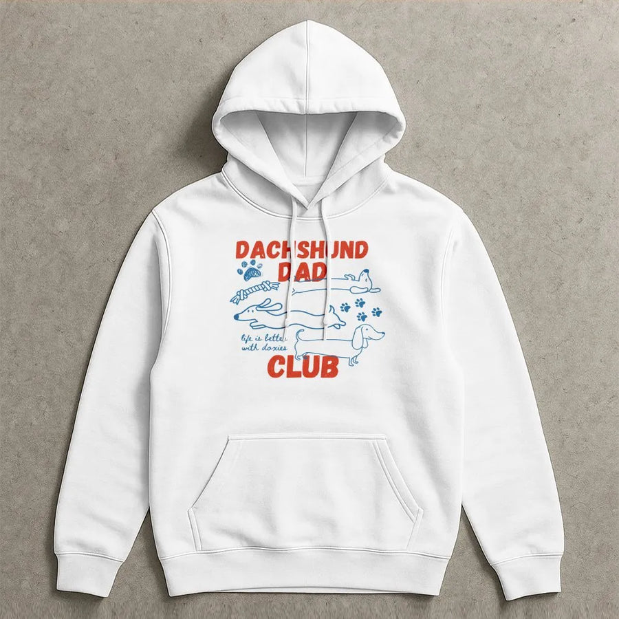 Dachshund Dad Club Hoodie | Funny Wiener Dog Graphic Crewneck | Soft Cotton Blend Pullover | Gift for Dog Owner Men