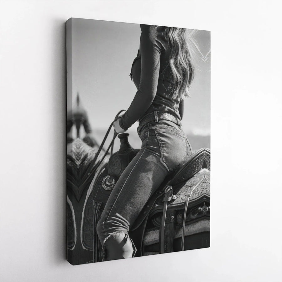 Western Cowgirl Wall Art | Black and White Western Photography | Premium Gallery Wrapped Canvas | Modern Farmhouse Decor Gift