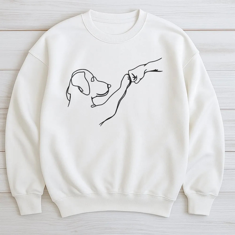 Dog Paw Fist Bump Sweatshirt | Minimalist Line Art Friendship Graphic | Premium Cotton-Blend Pullover | Gift for Dog Lover & Owner
