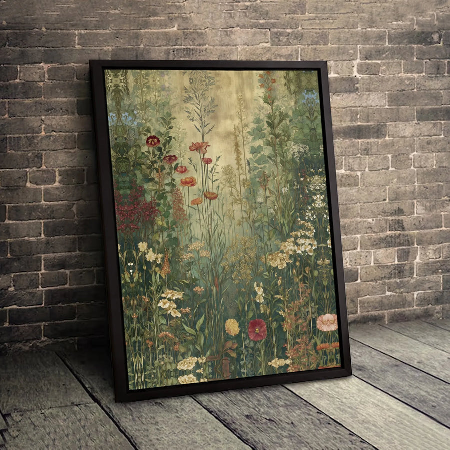 Vintage Botanical Wildflower Canvas Print | Moody Meadow Garden Wall Art | Premium Fade-Resistant Gallery Wrap | Elegant Home Decor Gift for Her