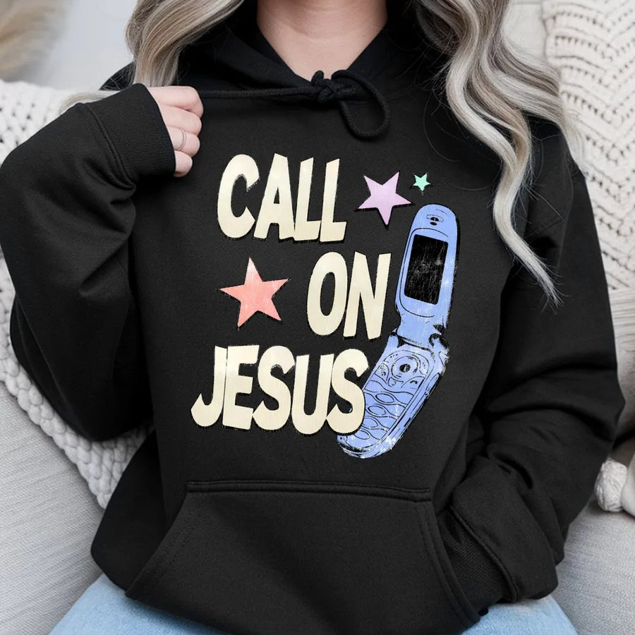 Call On Jesus Hoodie | Retro 90s Flip Phone Graphic | Soft Premium Cotton Blend | Christian Gift For Men And Women