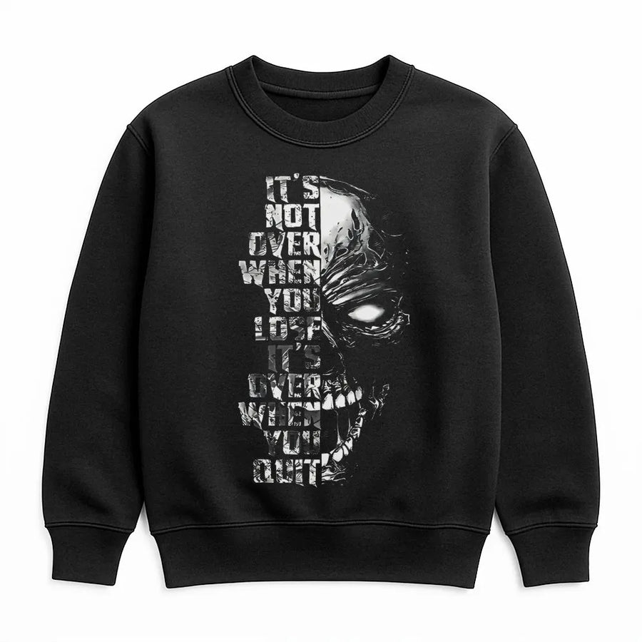 Skull Motivational Sweatshirt | It's Not Over When You Lose Quote | Premium Cotton Blend Graphic Pullover | Gift for Gym Lovers and Men