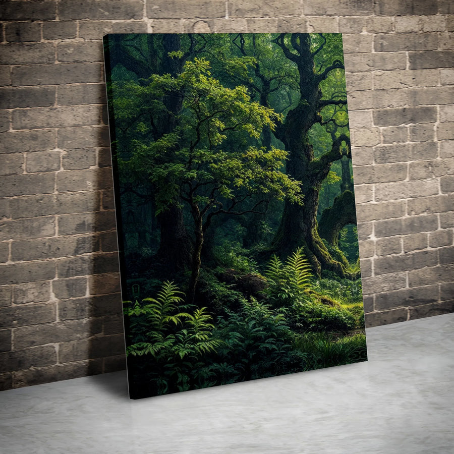 Lush Green Forest Canvas Art | Ancient Mossy Trees Landscape | Gallery-Quality Fade-Resistant Print | Nature Wall Decor for Living Room
