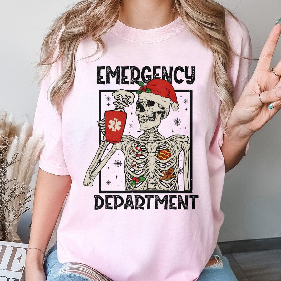 Emergency Department Christmas T-Shirt | Spooky Medical Staff Graphic | Premium 100% Cotton | Funny ER Nurse Holiday Gift Idea
