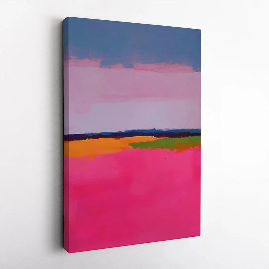 Abstract Landscape Canvas Wall Art | Bold Pink and Blue Color Block Painting | Premium Gallery Wrapped Print | Modern Living Room Decor