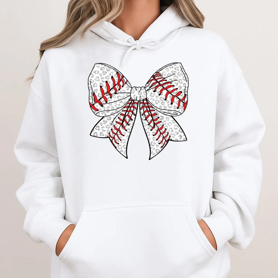 Baseball Bow Hoodie | Leopard Print Game Day Graphic Tee | Premium Comfort Colors | Gift for Baseball Mom Sports Fan