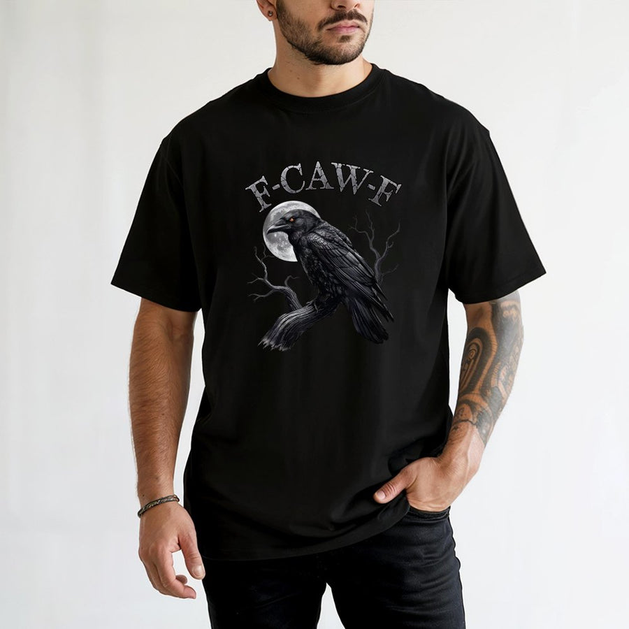 Gothic Crow Graphic T-Shirt | Spooky Raven Moon Design | Premium 100% Cotton Tee | Funny Dark Humor Bird Lover Gift