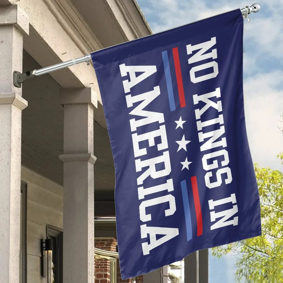 No Kings In America House Flag | American Revolutionary Quote Banner | Premium Double-Sided Polyester | Patriotic Gift for Yard & Porch Decor