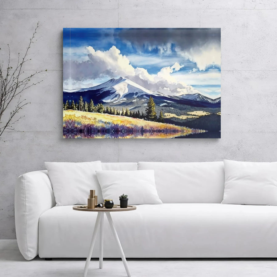 Snowy Mountain Landscape Canvas Print | Watercolor Nature Wall Art | Gallery Wrapped Premium Decor | Scenic Alpine Wall Decor for Home Office