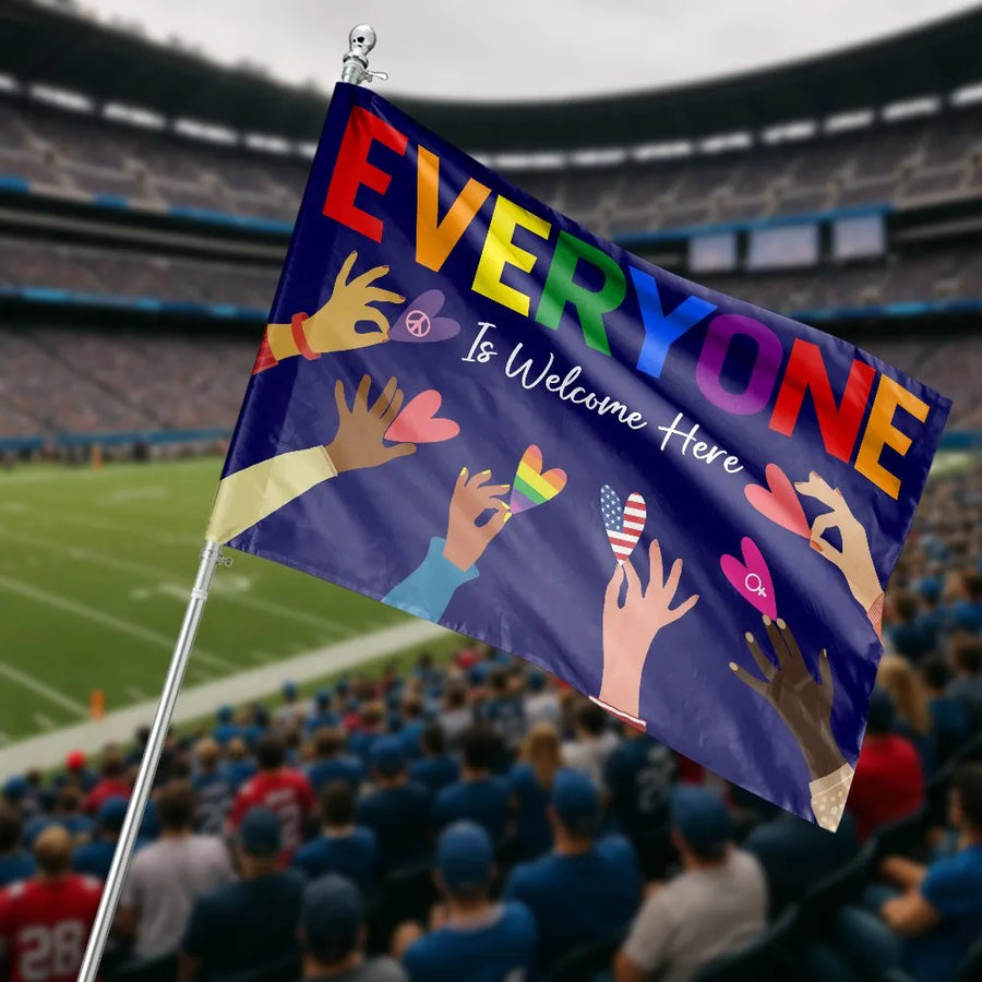 Everyone Is Welcome Here House Flag | LGBTQ+ Pride & Diversity Design | Double-Sided Polyester | Inclusive Yard Decor Gift for Allies