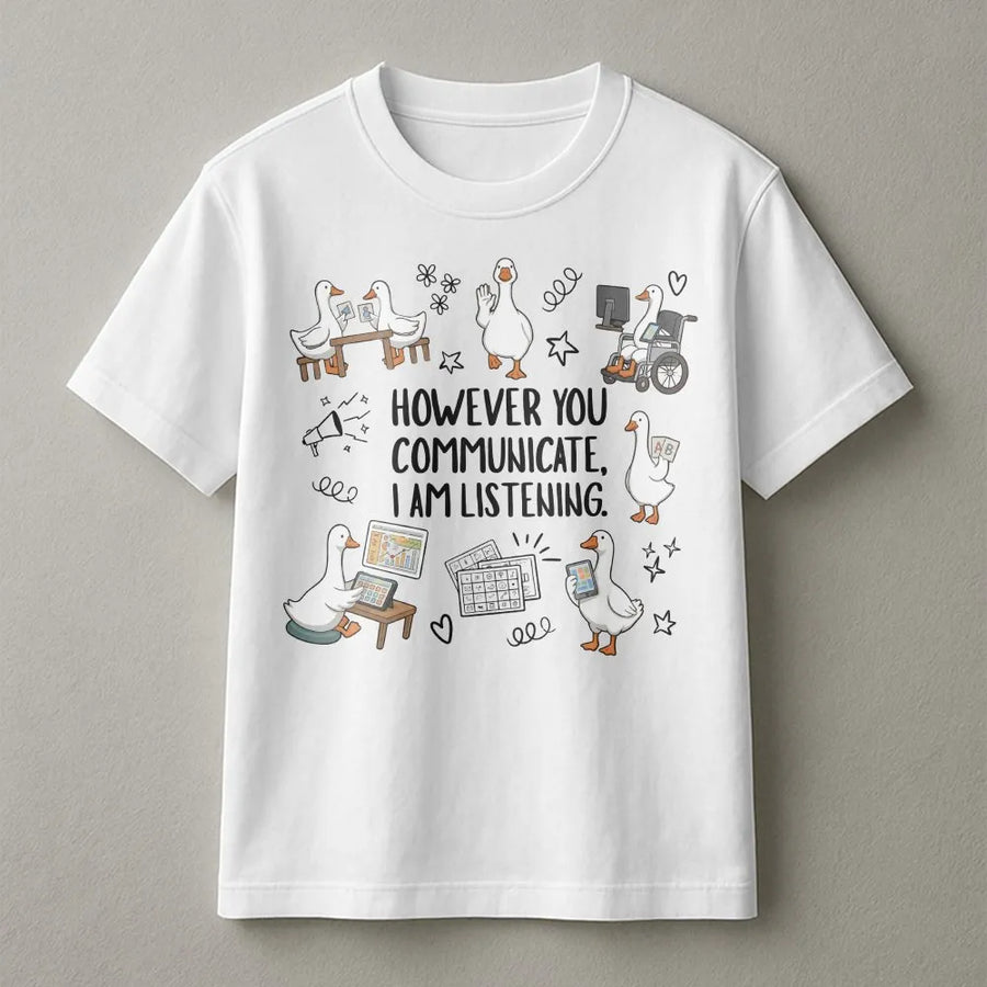 SPED Teacher T-Shirt | AAC Communication Goose Graphic | Premium Cotton-Blend | Gift for Special Education Teacher