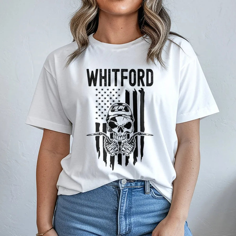 Welder T-Shirt | American Flag Skull Welding Helmet Design | 100% Cotton Premium Tee | Unique Gift for Welders and Welding Fans