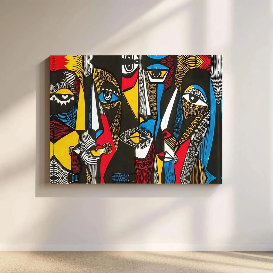Abstract Faces Canvas Print | Vibrant Cubist Portrait Painting | Premium Gallery Wrapped Wall Art | Large Modern Home Decor Collector's Gift