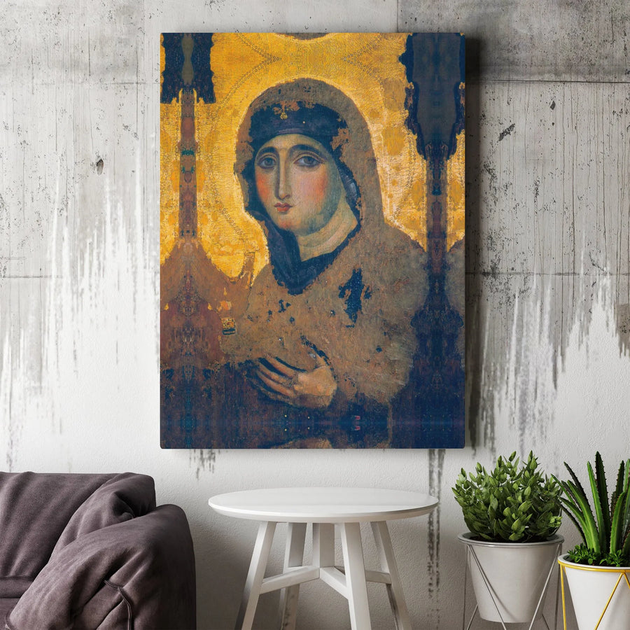 Virgin Mary Canvas Wall Art | Byzantine Icon Portrait | Premium Gallery-Wrapped Print | Religious Christian Home Decor Gift