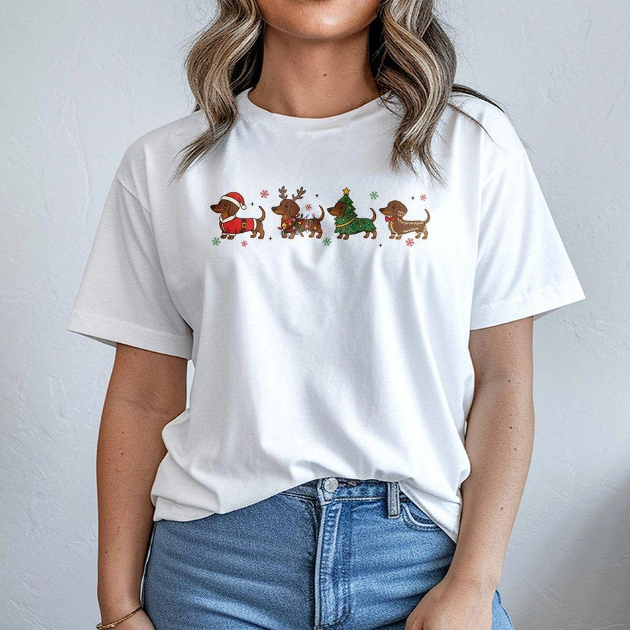 Christmas Dachshund T-Shirt | Festive Weiner Dog Holiday Graphic | 100% Premium Cotton Tee | Cute Puppy Dog Lover Gift