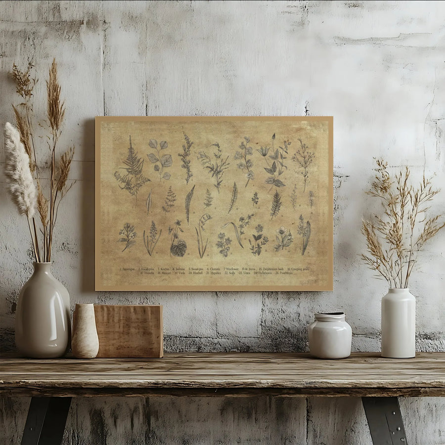 Vintage Botanical Canvas Wall Art | Antique Flower & Fern Illustration | Premium Gallery Wrapped Canvas | Cottagecore Home Decor Gift
