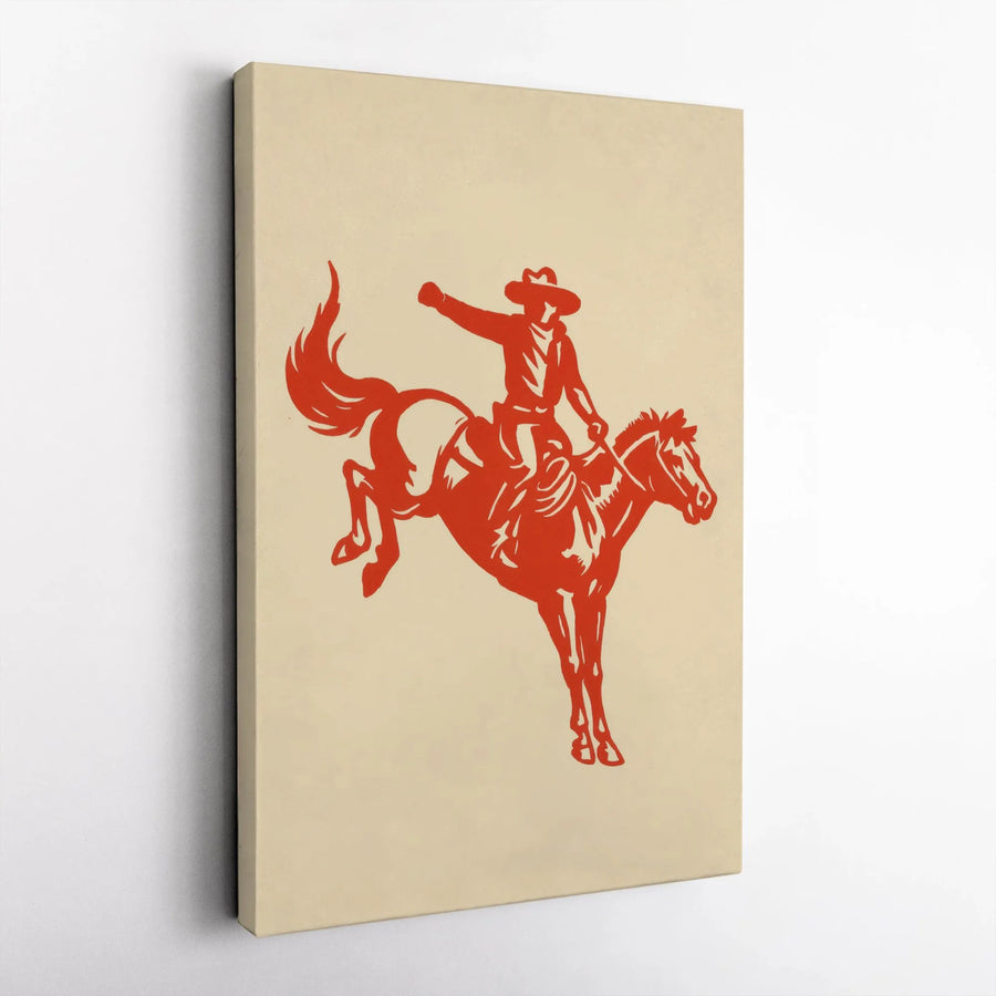 Western Rodeo Canvas Wall Art | Vintage Red Bucking Bronco Print | 1.25 Inch Gallery Wrap | Country Rustic Home Decor Gift