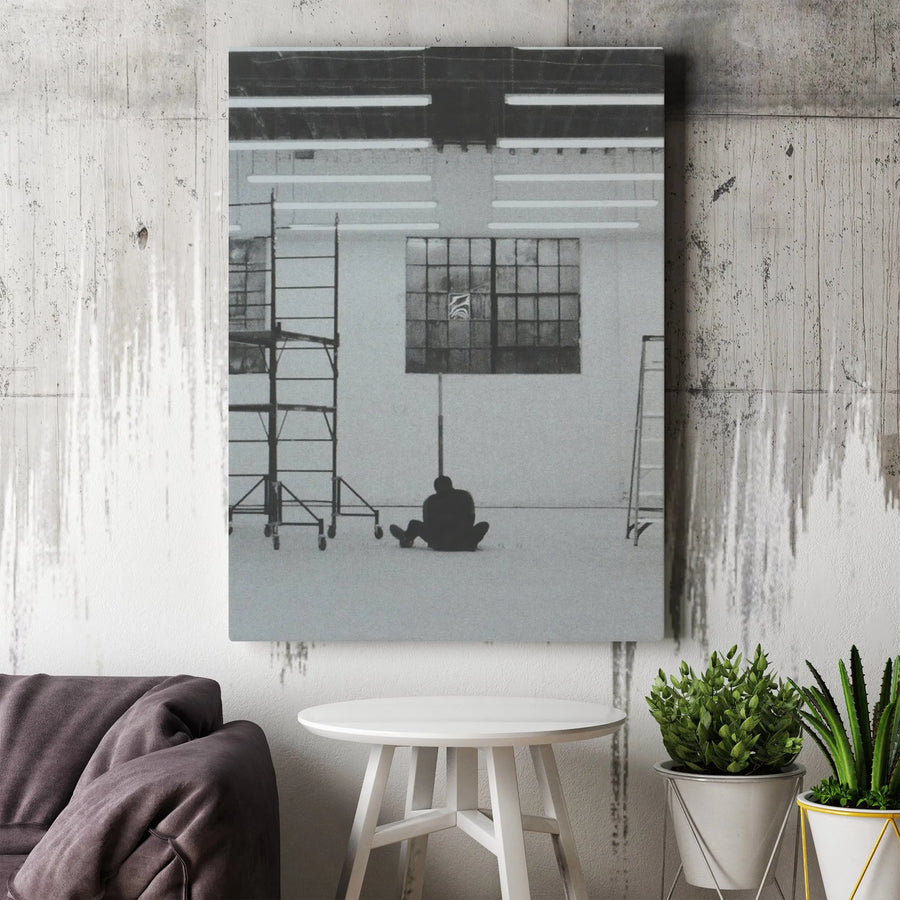 Basketball Wall Art Canvas | Lonely Player Silhouette Photography | Premium Gallery Wrap Print | Modern Minimalist Sports Decor for Bedroom
