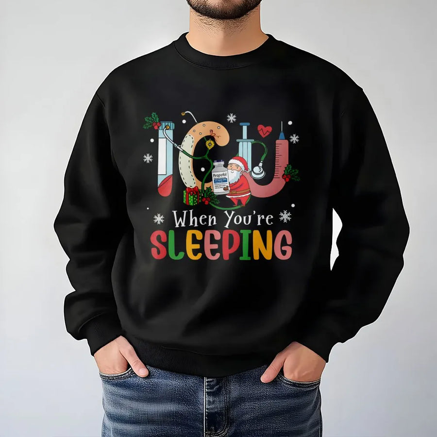 ICU Nurse Christmas Sweatshirt | Funny Santa Medical Holiday Graphic | Premium Cotton Blend | Gift For Intensive Care Unit RNs & Healthcare Workers