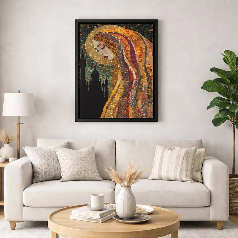 Virgin Mary Canvas Wall Art | Mosaic Style Religious Portrait | Premium Fade-Resistant Gallery Wrap | Spiritual Home Decor Gift