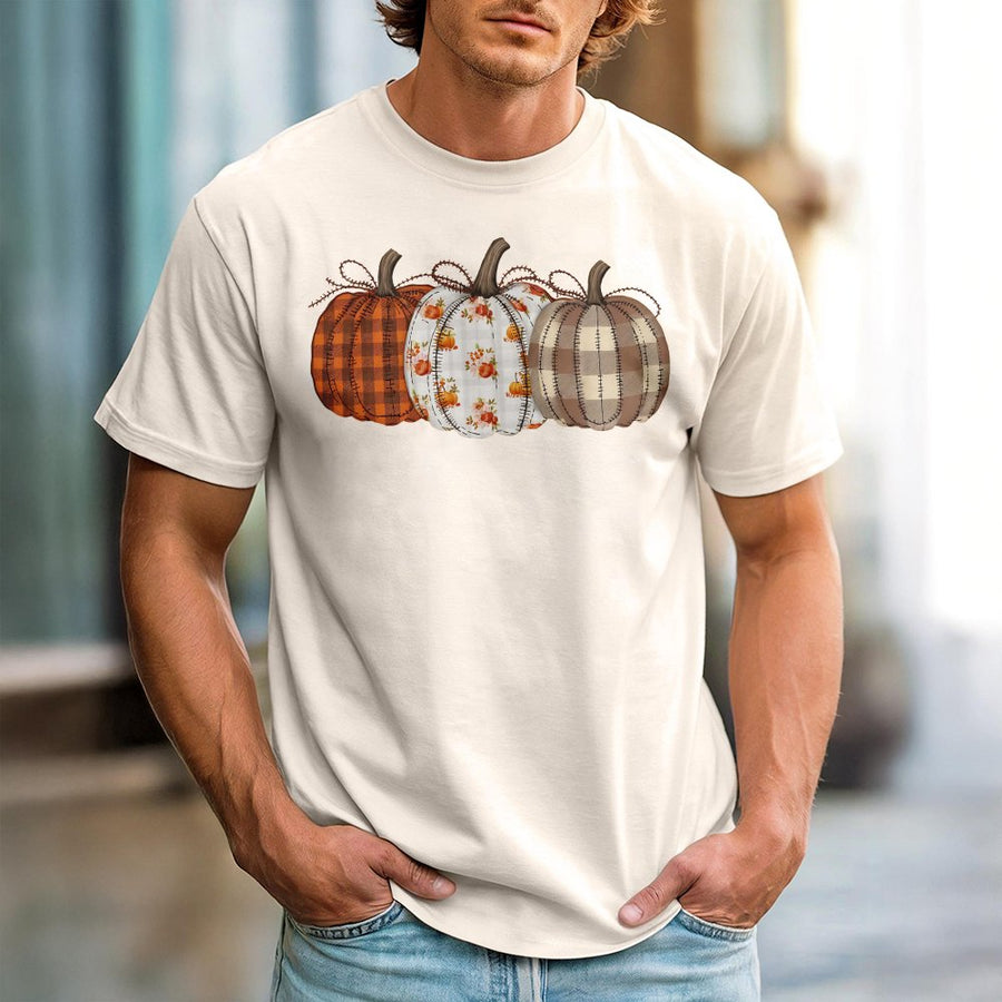 Pumpkin Patchwork T-Shirt | Rustic Boho Fall Harvest Design | Premium 100% Cotton Tee | Cute Autumn Thanksgiving Gift for Women and Teens