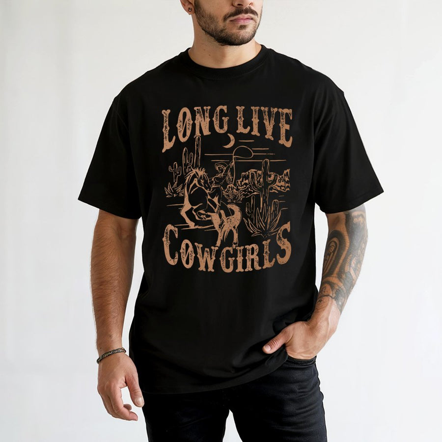 Long Live Cowgirls T-Shirt | Western Desert Rodeo Graphic | 100% Premium Cotton Tee | Country Music Concert Outfit for Women