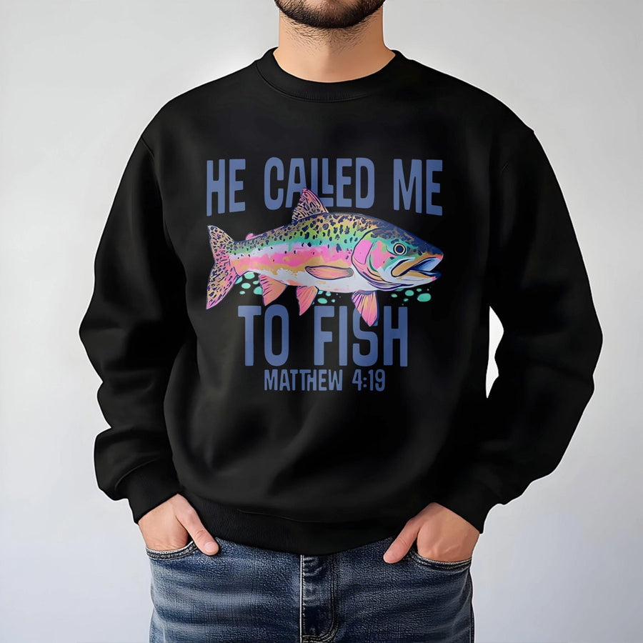 He Called Me To Fish Sweatshirt | Matthew 4:19 Bible Verse Graphic | Premium Cotton Blend | Christian Faith Gift For Fishermen And Outdoor Lovers