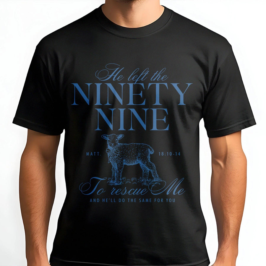 He Left The 99 To Rescue Me T-Shirt | Minimalist Lamb Scripture Design | Premium Soft Cotton | Faith-Based Christian Gift For Men & Women