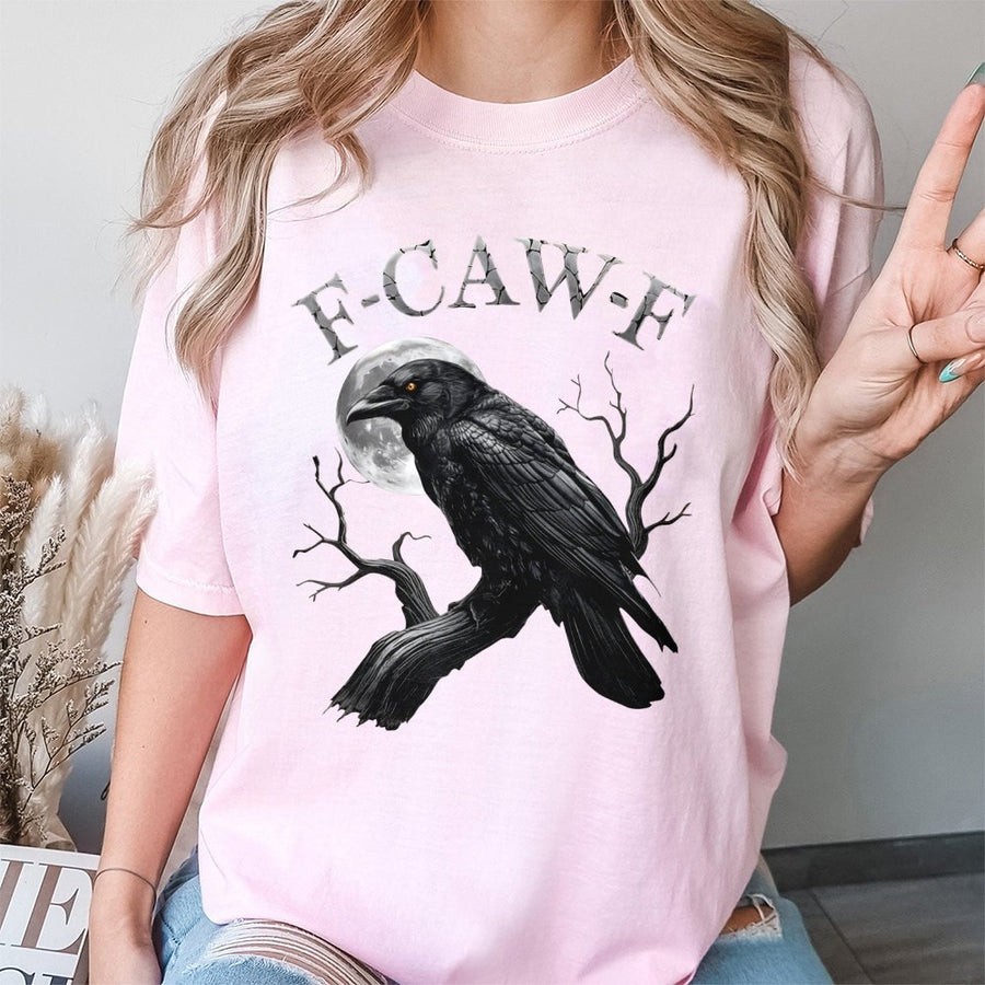 F-Caw-F Crow T-Shirt | Gothic Moon Bird Graphic Tee | 100% Cotton Premium Comfort | Funny Sarcastic Bird Lover Gift for Men and Women