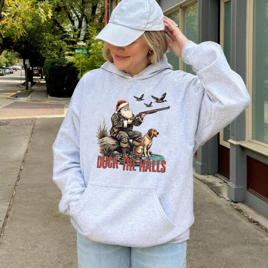Duck The Halls Hunting Hoodie | Funny Santa Hunter Graphic | Premium Cotton-Blend Pullover | Christmas Gift for Hunters and Outdoorsmen