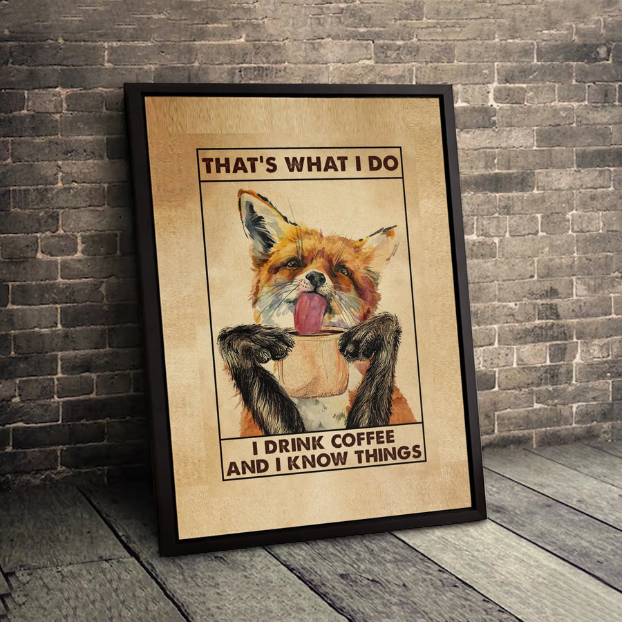 Fox Coffee Wall Art | Watercolor Animal Painting | Premium 1.25 Inch Gallery Canvas | Funny Kitchen Decor Gift