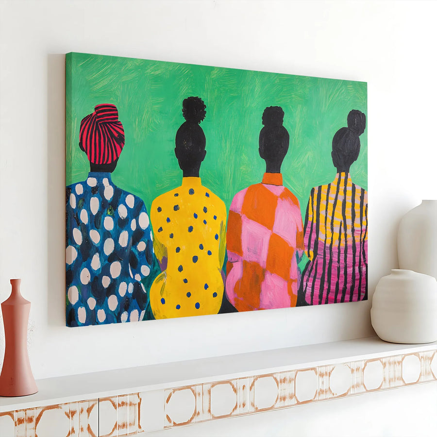 Black Women Wall Art | Abstract Colorful Patterned Portrait Canvas | Gallery Wrap Wooden Frame | Empowering Home Decor Gift for Women