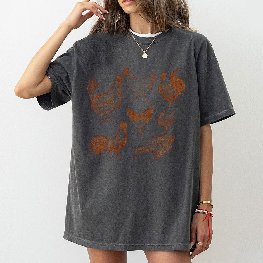 Vintage Chicken T-Shirt | Rustic Farmhouse Poultry Sketch Print | 100% Soft Cotton | Gift for Chicken Lovers, Farmers & Homesteaders