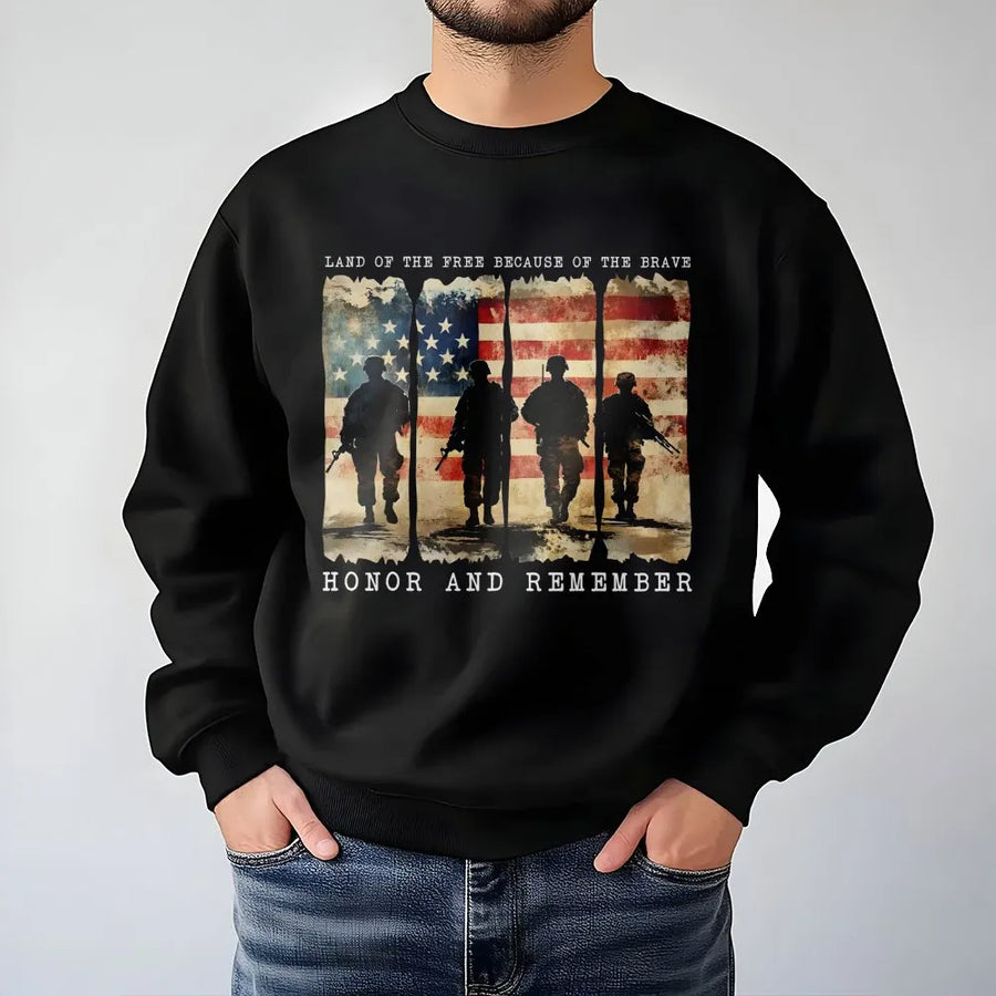 Patriotic Military Sweatshirt | Land Of The Brave American Flag Design | Premium Cotton Blend | Memorial Day Gift For Veterans & Patriots
