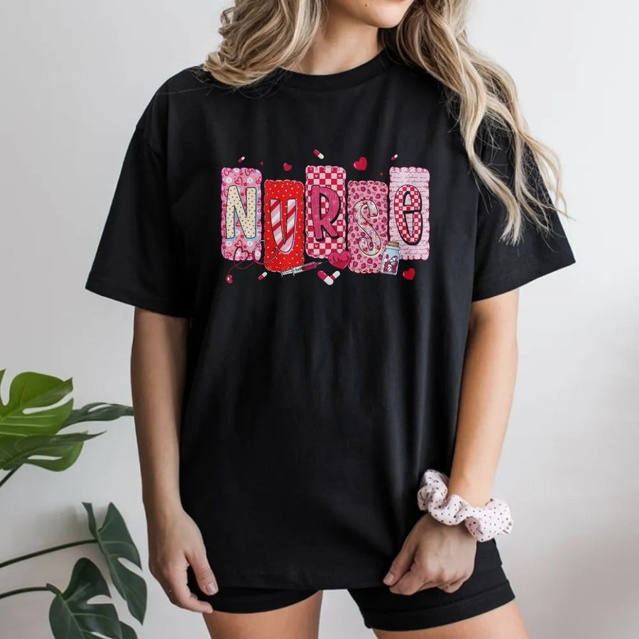 Nurse Valentine T-Shirt | Pink Heart Stethoscope Graphic | Premium Soft Cotton | Cute Valentines Day Gift for Nurses and Nursing Students