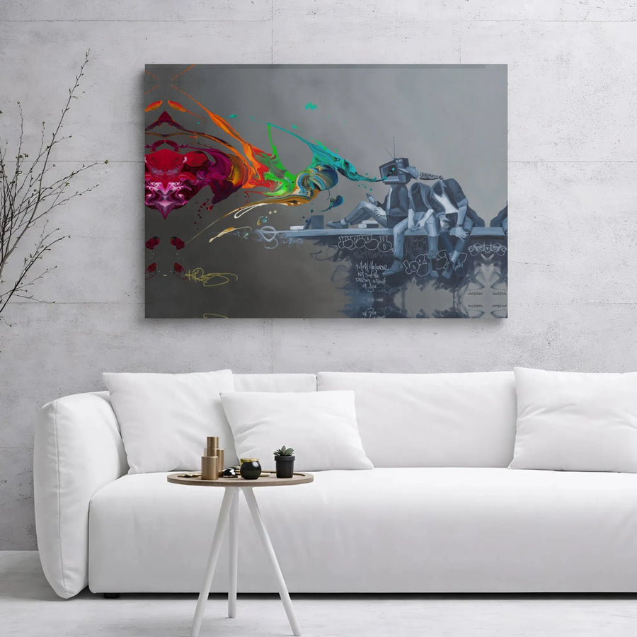 TV Head Street Art Canvas | Urban Graffiti Wall Decor | Premium 1.25 Inch Gallery Wrap | Motivational Office and Living Room Gift