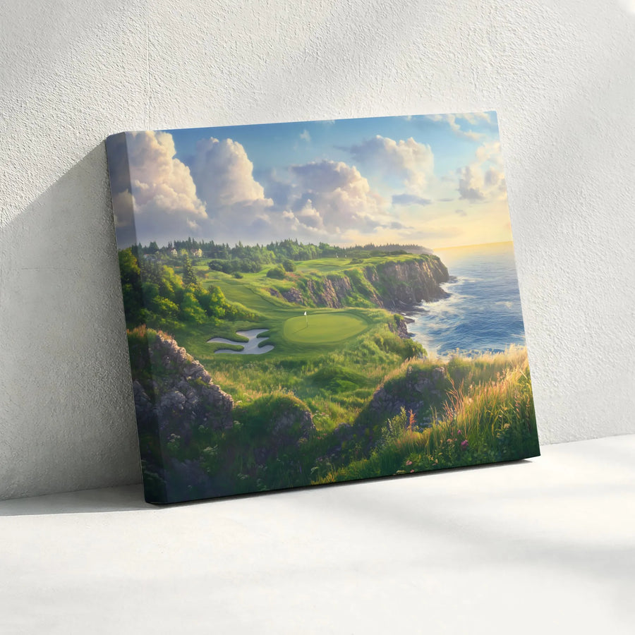 Golf Course Coastal Canvas Print | Scenic Ocean Cliff Landscape | Premium Gallery Wrapped Art | Golfer Birthday Gift Wall Decor