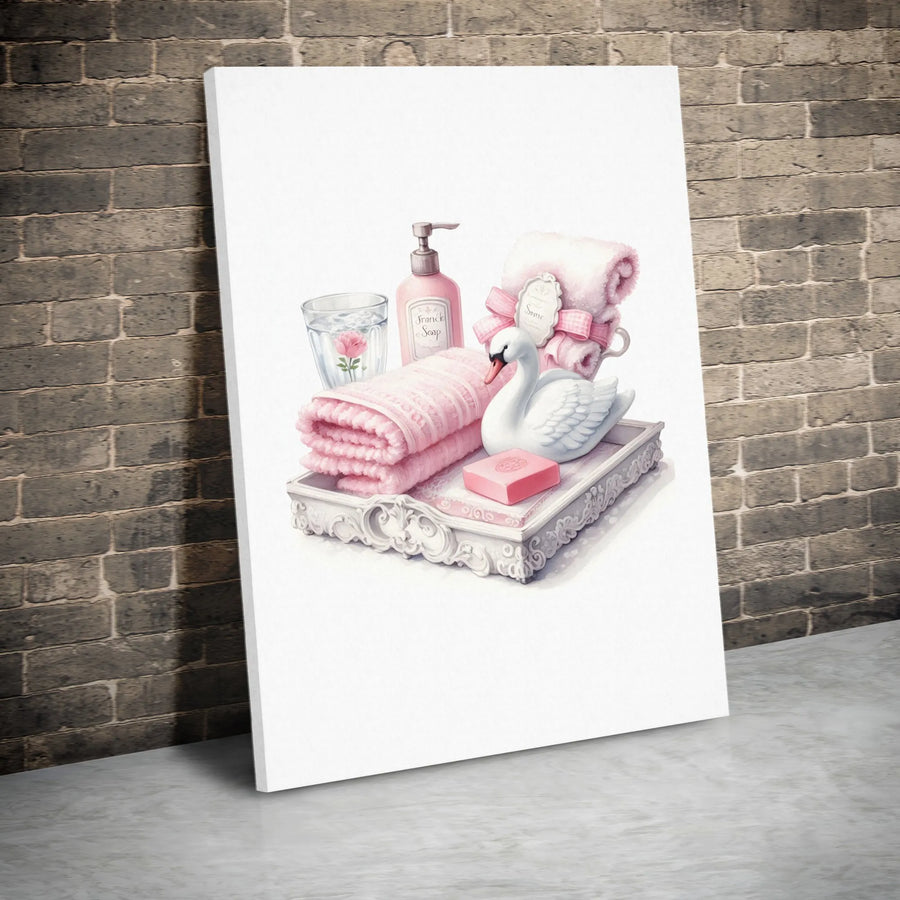 Pink Swan Bathroom Wall Art | Elegant Spa Decor Print | Premium Gallery Wrapped Canvas | Luxury Aesthetic Bathroom Decor